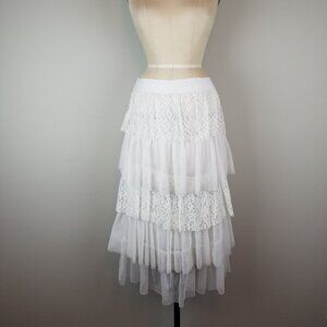 Vintage Style Tiered White Midi Length Lace & Tulle Skirt Ladies size Small
